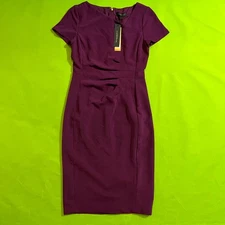 Size 2 Donna Karan New York Purple Dress Short Sleeve Sheath Career Work NWT
