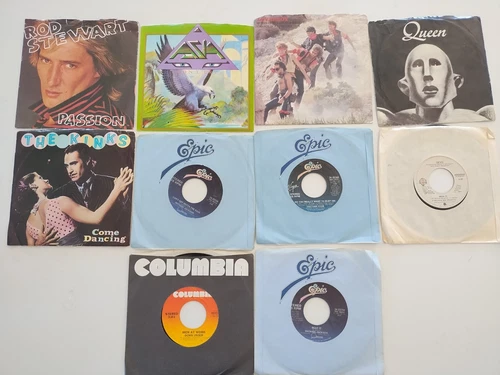 Lot of 10 80's 45 7" records - Michael Jackson, Queen, Devo, Asia, Men at Work