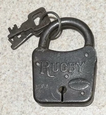 Antique Miller Lock Company Rugby Working Steel 2-1/4” Wide Padlock w/ Two Keys