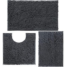 Bathroom Rugs Set Non Slip 3 Piece Bath Mat Washable Chenille Charcoal Grey