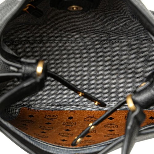MCM echt 2-Wege Schultertasche schwarz Beuteltasche Damen gold Leder mit Staubbeutel - Bild 3 von 10
