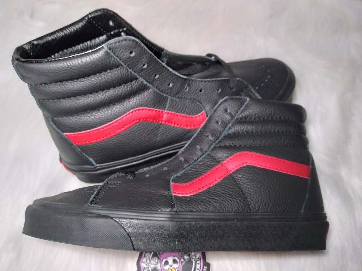 Vans Sk8-Hi - Leather - Black & Red - Size M's 7 / W's 8.5