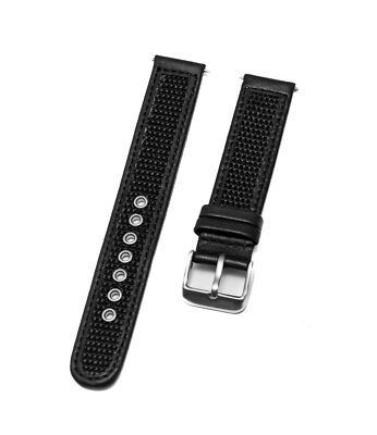 Speidel Express 18mm Black Leather/Nylon Pilot/Aviator Water Resistant Band 