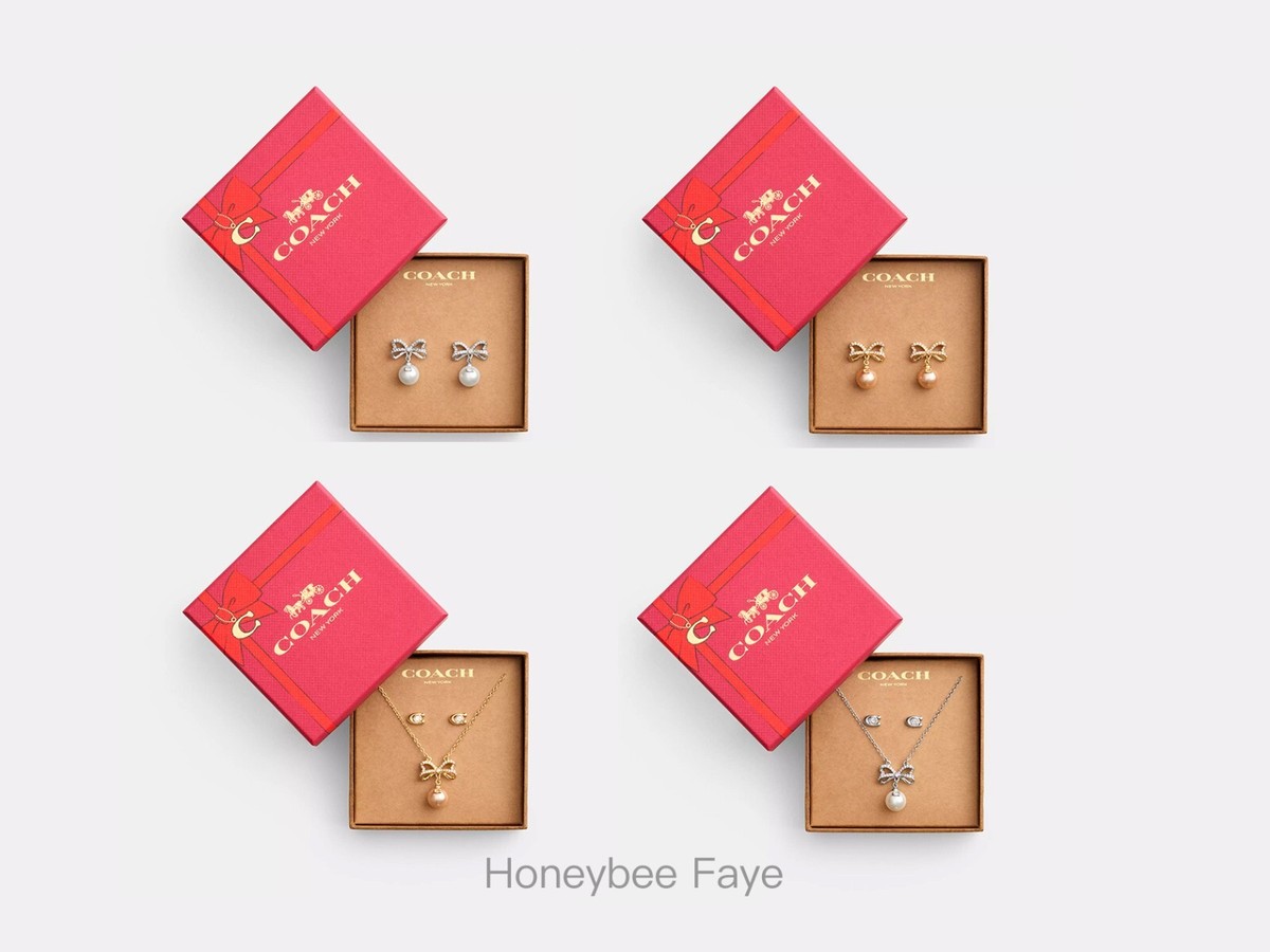 COACH Bow Pearl Necklace/ Earrings Set CY107/CY109/CY110