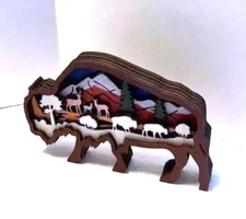 Bison Buffalo Wooden 3D Multilayer Wood Shadowbox Handcrafted Made USA Standing
