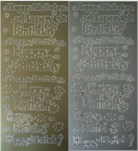 Happy Birthday Silver Gold Peel Off Sticker Sheet Card Making Scrapbooking Craft