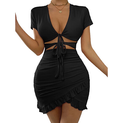 white christmas dresses Taylor Black Tie Back Mini Dress - US 12 main image 0