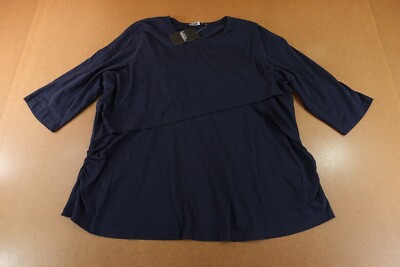 Ulla Popken Womens Maternity Size 20/22 Navy Blue Elbow Sleeve Nursing Tee NWT