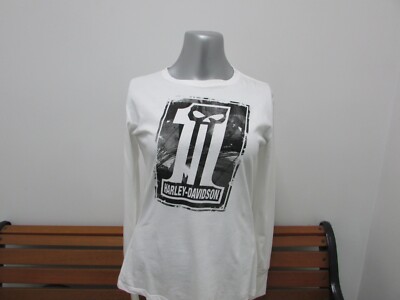 RONNIES HARLEY-DAVIDSON CUSTOM DEALER IMPRINT WOMENS LONG SLEEVE WHITE T-SHIRT