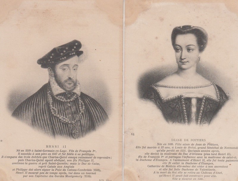  King Henry II and Diane De Poitiers, His Mistress, French Noblewoman. Vintage