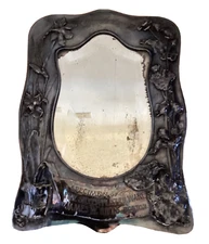 Antique SILVERPLATE Advertising Mirror JAMES W TUFTS Embossed Floral Design