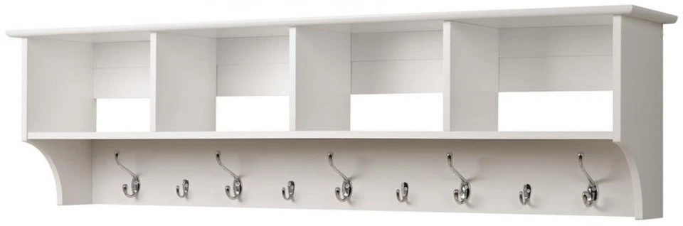 Perchero montado en la pared estante organizador gancho de almacenamiento madera blanco 60 pulgadas Foto 3 de 4