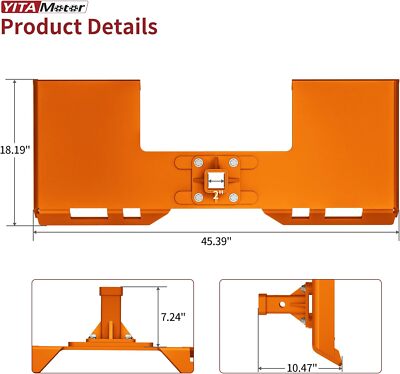 3/8'' Thick Skid Steer Mount Plate W/ 2'' Removable Trailer Hitch Receiver Orange