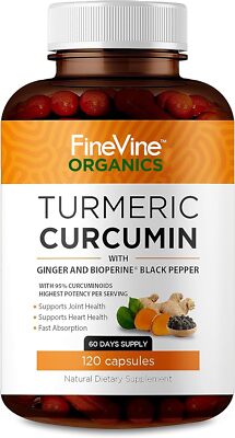 Turmeric Curcumin Capsules With Bioperine Ginger Extract 120 Count Natural Su...