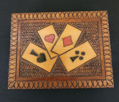 VIintage Linden Wood Pokerwork Burned/Carved Small Rectangular Box, Poland