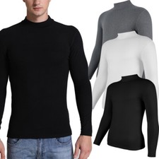 Men Basic Layer Long Sleeve Pullover Top Mock Turtleneck Fleece Thermal Shirt US