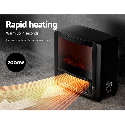 Devanti Electric Fireplace Heater 2000W Freestanding 3D Flame Log Effect Black - Picture 3 of 9