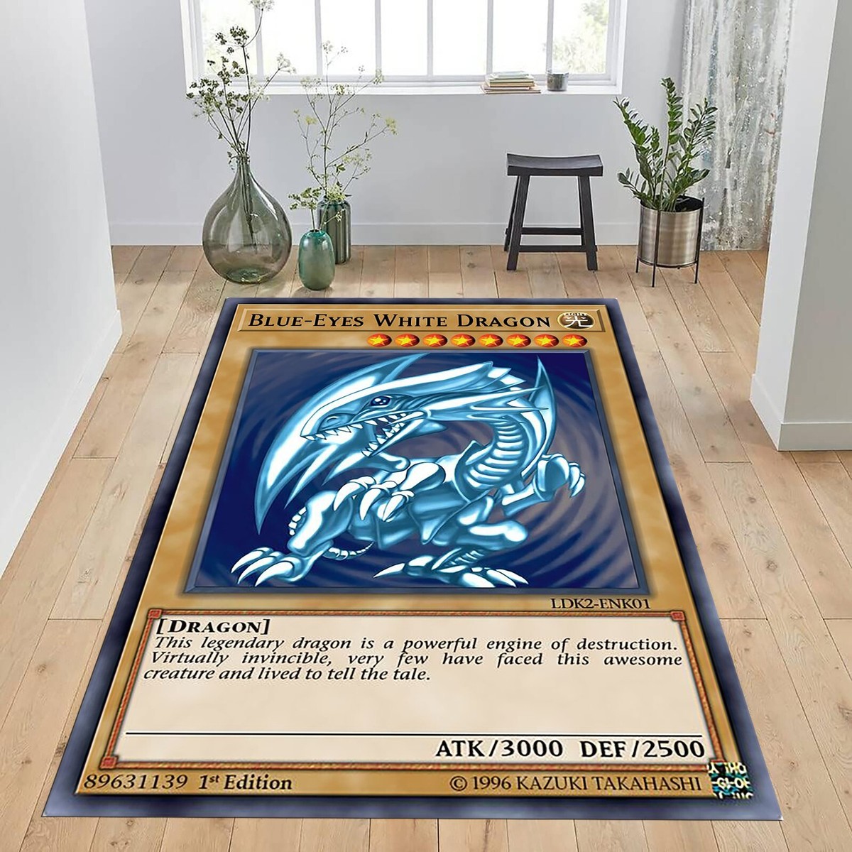 Blue-Eyes White Dragon Rug, Game Card Mat, Anime Rug, Yugioh Card