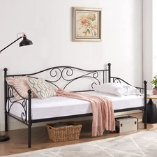 Daybed Twin Size Bed Frame Sofa Platform Metal Slats Support w/Headboard