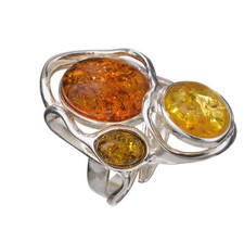 Baltic  Amber and Sterling Silver Adjustable Ring