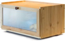 Bamboo Bread Box Clear Window Farmhouse Kitchen Countertop Food Storage Bin