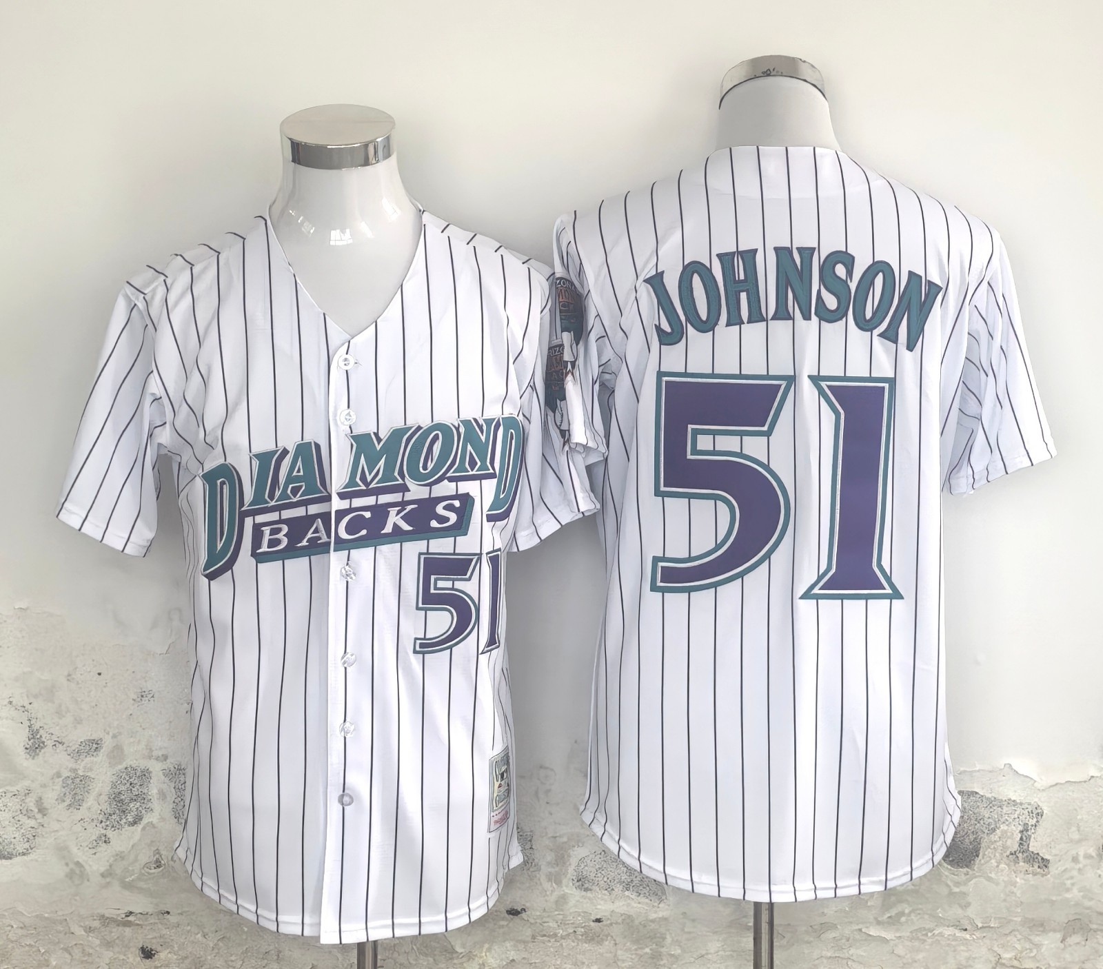 Randy Johnson #51 Arizona Diamondbacks White Pinstripe Mitchell Ness Jersey