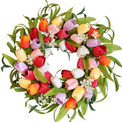 20 Inch Spring FiveColor Tulip Wreath Front Door Window Porch Home Decor