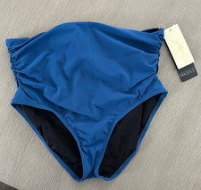 Profile by Gottex Tutti Frutti High Waist Shirred Bikini Bottom Sz 14 Petrol NWT
