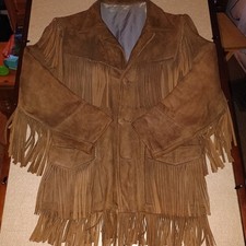 Vintage JO-O-KAY Fashions Suede Fringe Jacket Mens Tan Size 36 Hippie Western