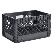 Heavy-Duty Plastic Milk Crate 24QT Storage Container Basket Black