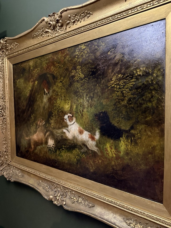 Large Antique 19th Century signed George Armfield Oil Painting Of Dogs ...