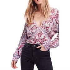 Free People Wild & Free Blouse Fuchsia Red an...