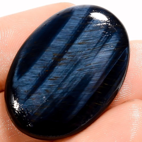 Pendentif Oeil De Tigre Ovale - Pierre Naturelle 65cts, Plaqué Argent, Fait Main Inde