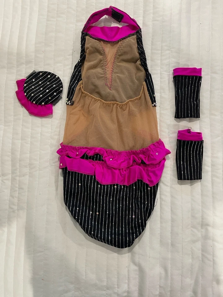 Disfraz de jazz negro y rosa personalizado para niñas talla 10/11: con puños y tocado  Foto 2 de 3