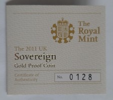 C.O.A. Only 2011 UK Sovereign Gold Proof Coin Certificate Only No 0128 .