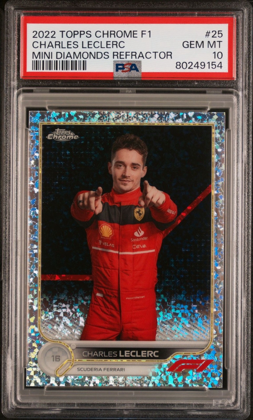 2022 Topps Chrome F1 Charles Leclerc Portrait Mini Diamonds 167/299 PSA 10 #25 view 1