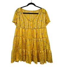 Urban Outfitters Pippa Chiffon Tiered Mini Dress Golden Yellow  M