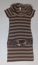 Bella Cowl Neck Sweater Dress Size Medium Brown Stripes Stretch With Belt