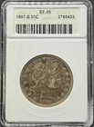 1897-S BARBER SILVER HALF DOLLAR ANACS EF45 OLF SOAPBOX HOLDER 09EBAA25