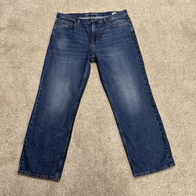 NEW Old Navy Straight Leg Jeans Men 40x32  Blue Washed Flex Tough Denim