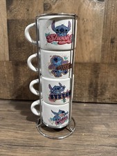 Rare Disney Stitch Stacked Ceramic 3oz Espresso Mugs