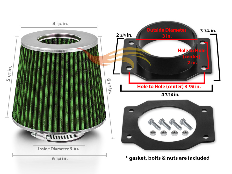 GREEN Mass Air Flow Sensor Intake MAF Adapter +Filter For 96-99 I30 3.0L V6