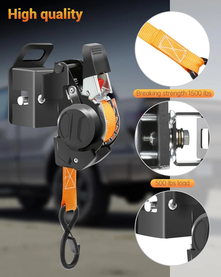 Correas de trinquete retráctiles de doble pivote para caja de camioneta Ford F150 97-14, (1 pieza) Foto 2 de 4