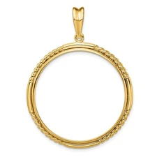 14k Yellow Gold 32.7mm Quadruple Twist & Bright Prong Coin Bezel Pendant