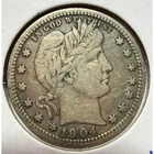 1904 Barber Quarter Dollar 90% Silver US Coin Philadelphia Mint Vintage Currency