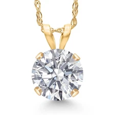 14K Yellow Gold White Lab Grown Diamond Pendant Necklace for Women | 0.74 Cttw