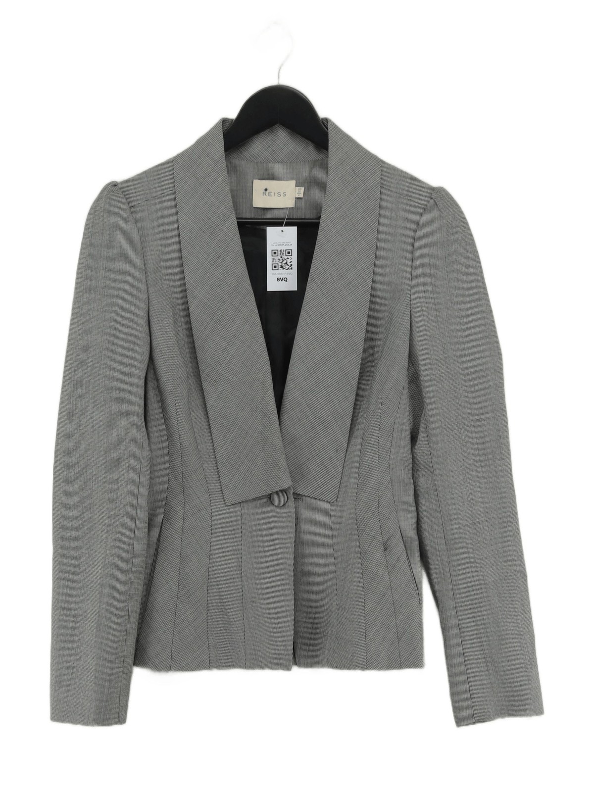 Reiss Women's Blazer UK 10 Grey Checkered Wool with Polyester, Viscose Overcoat