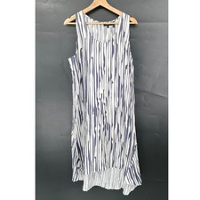 Theory adlerdale b-broken stripe silk lagenlook Scandinavian coast dress blue 12