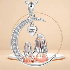 Mom Daughter Moon Pendant Necklace/Keychain Forever Heart Meaningful Gift