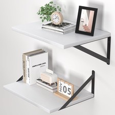 White Deep Floating Shelves for Wall, 16W x 12D Wood Wall Shelves Set of 2, W...
